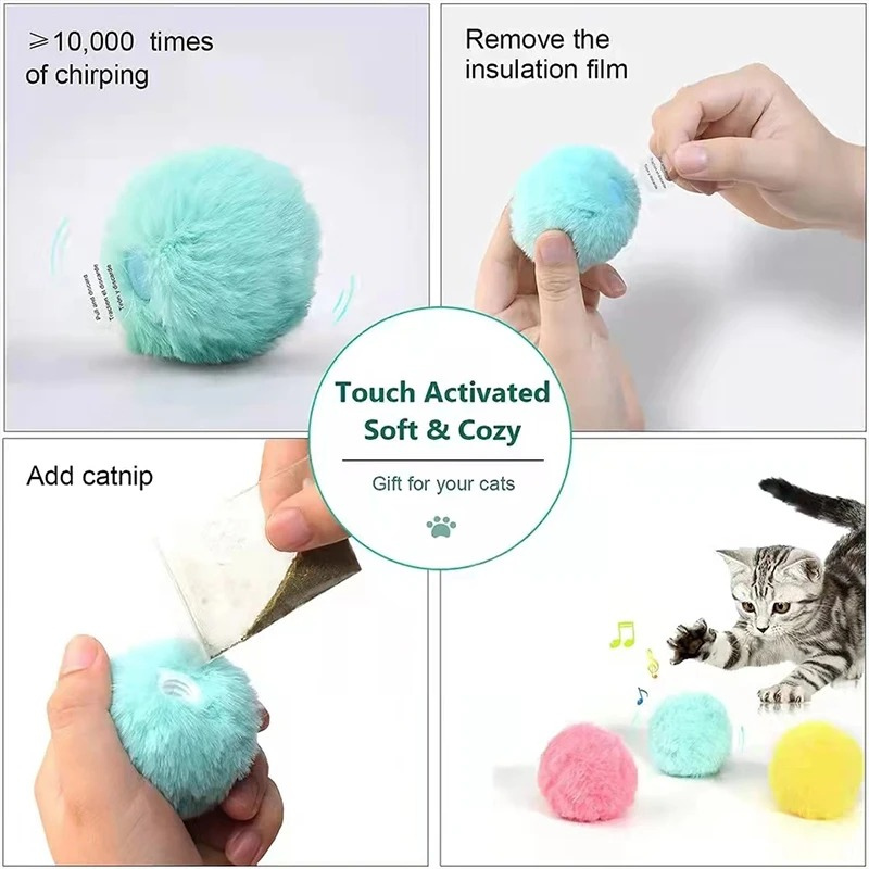 Interactive Smart Squeak Ball – Electric Catnip Plush Toy for Cats