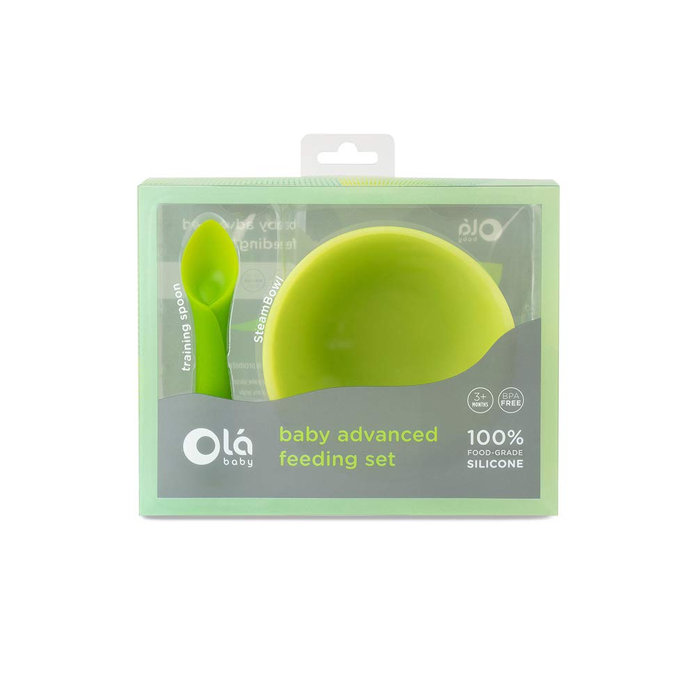 Olababy 2 Piece Baby Led Weaning Advanced Feeding Set, Includes Training Spoon and Steambowl