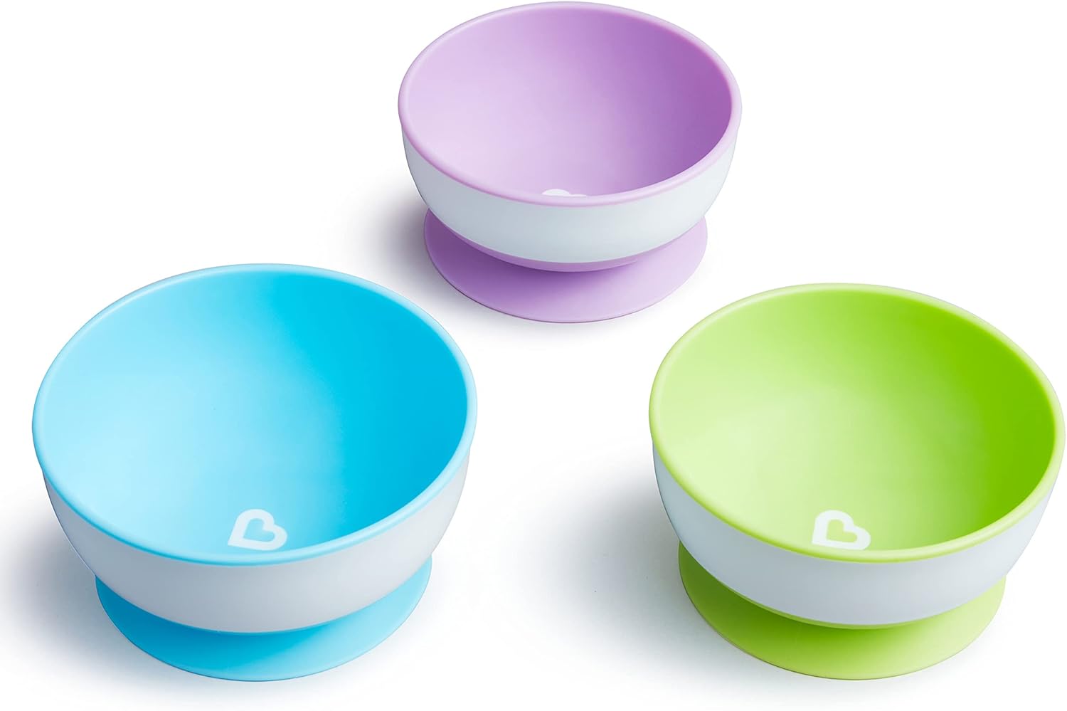 Munchkin Stay Put Suction Bowls for Baby and Toddler, 3 Pack, Blue/Green/Purple