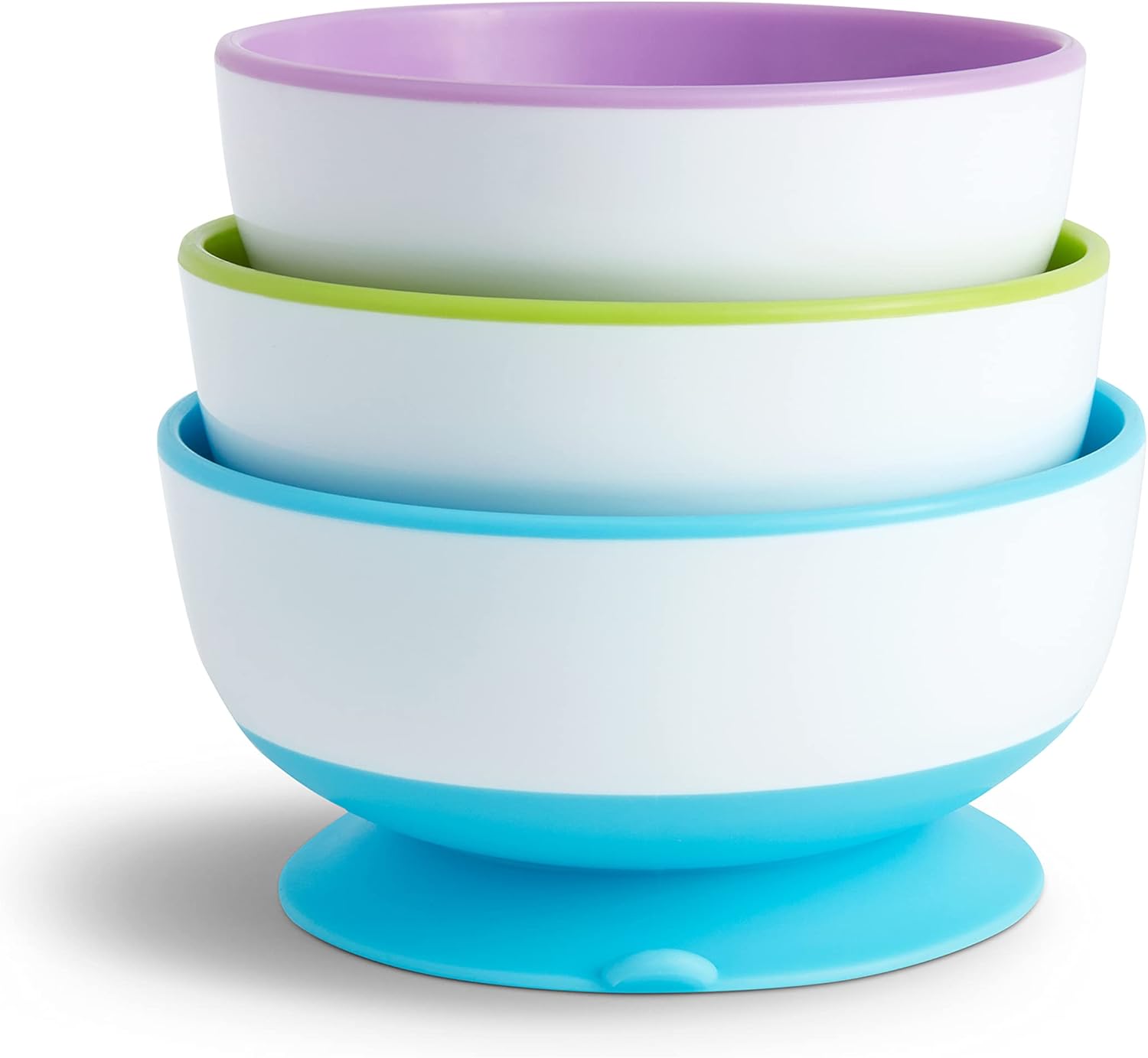Munchkin Stay Put Suction Bowls for Baby and Toddler, 3 Pack, Blue/Green/Purple