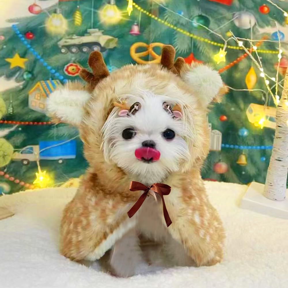 ANIAC Pet Christmas Costume – Cozy Cloak & Hat Set for Cats and Small Dogs