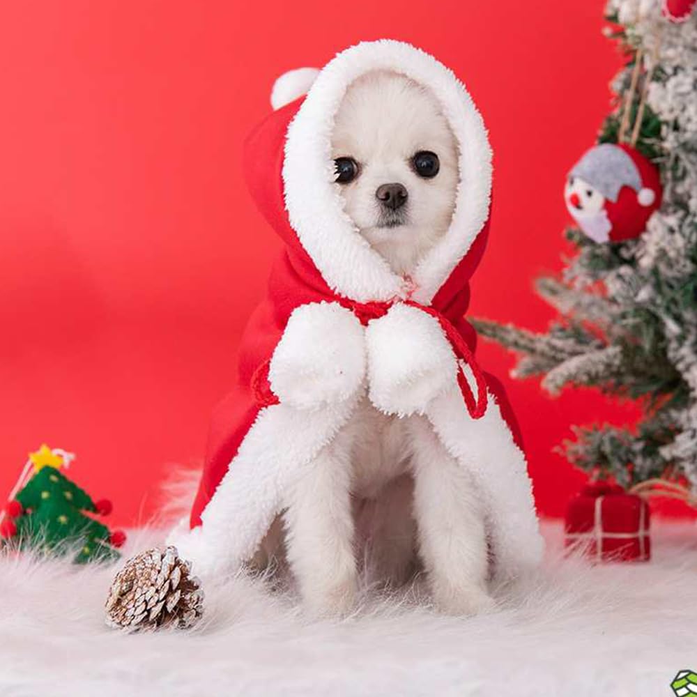 ANIAC Pet Christmas Costume – Cozy Cloak & Hat Set for Cats and Small Dogs