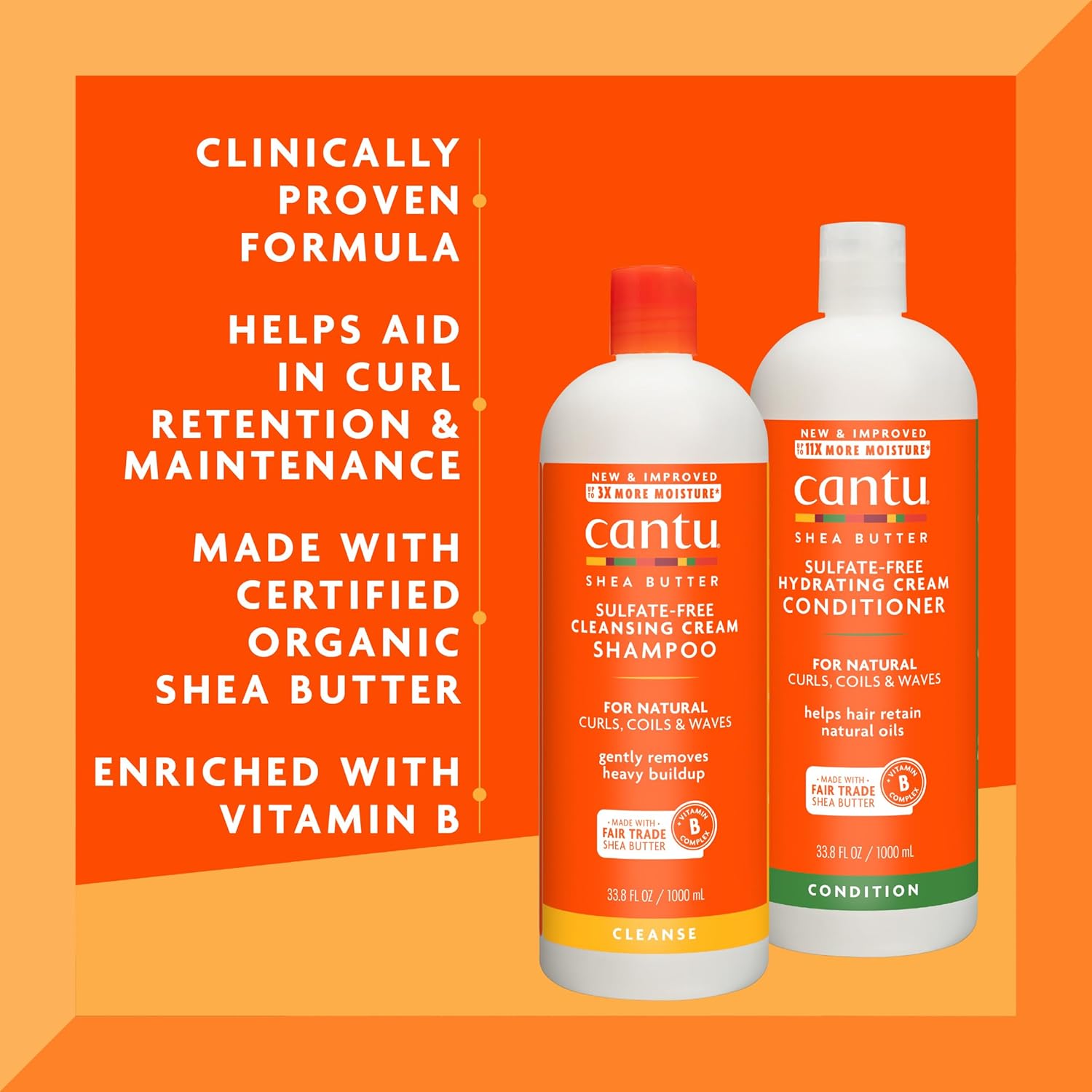 Cantu Shampoo & Conditioner with Shea Butter for Natural Hair, 1L (Pack of 2)