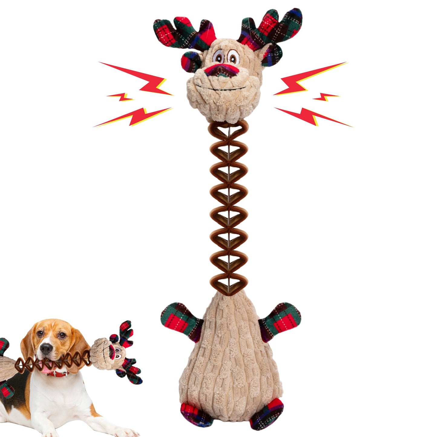 Motsamla Christmas Dog Toy – Plush Squeaky Reindeer with Crinkle Paper