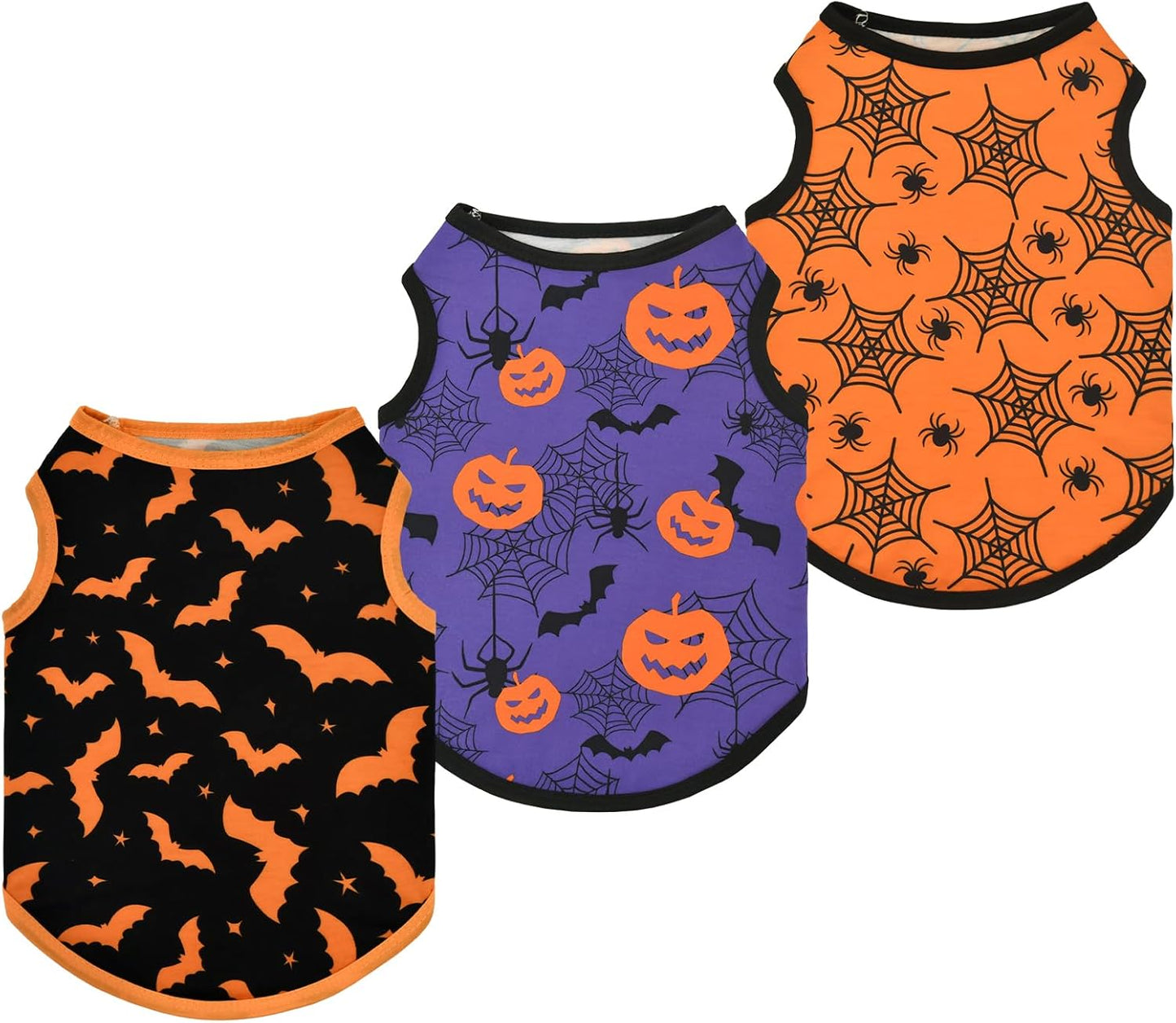 3-Pack Halloween Dog Shirts - Pumpkin, Bat & Spider Patterns