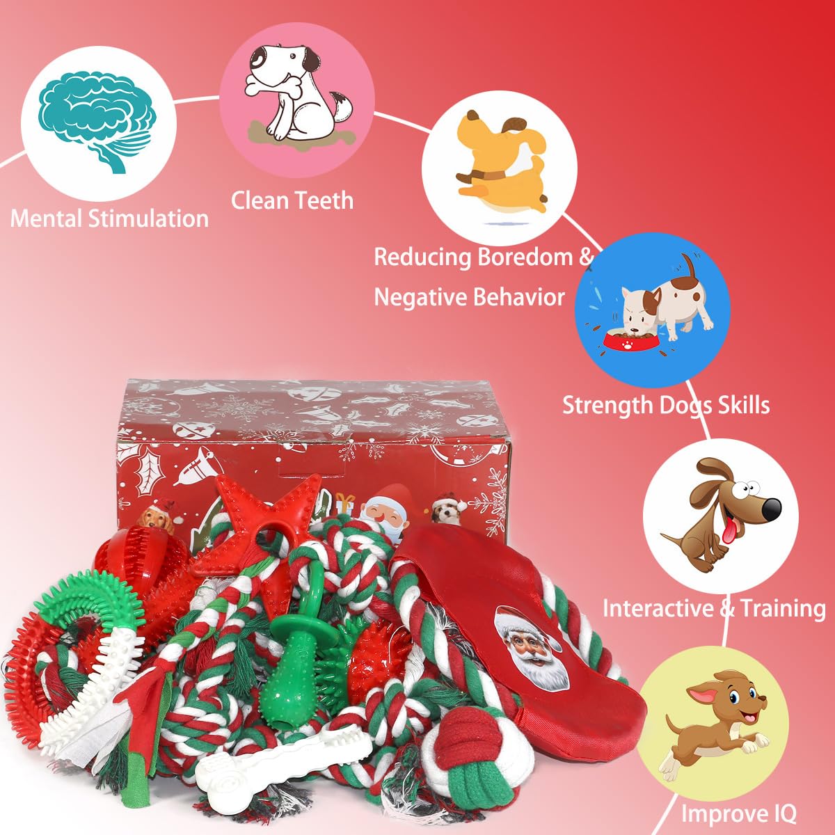 Christmas Dog Toys Bulk 15 Pack – Holiday Puppy Chew & Rope Gift Set