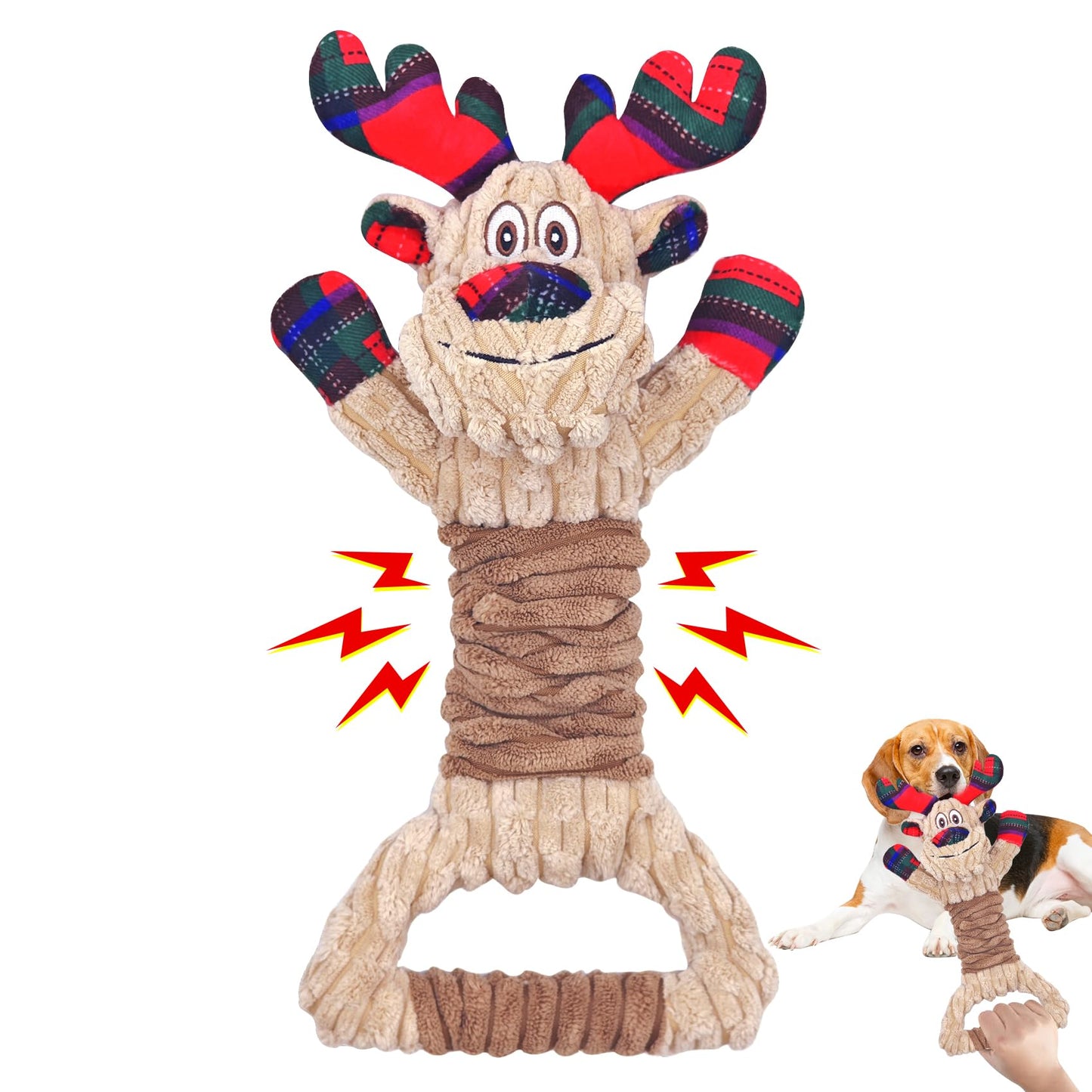 Motsamla Christmas Dog Toy – Plush Squeaky Reindeer with Crinkle Paper