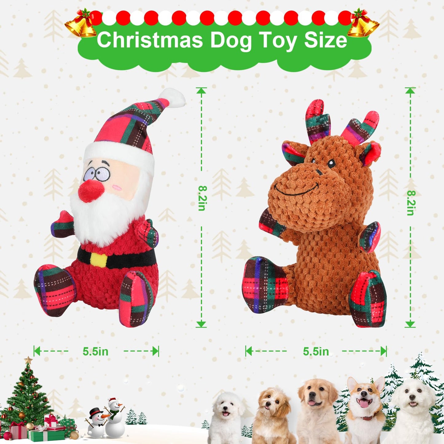 Christmas Dog Toys – 2-Pack Santa & Reindeer Squeaky Plush Set