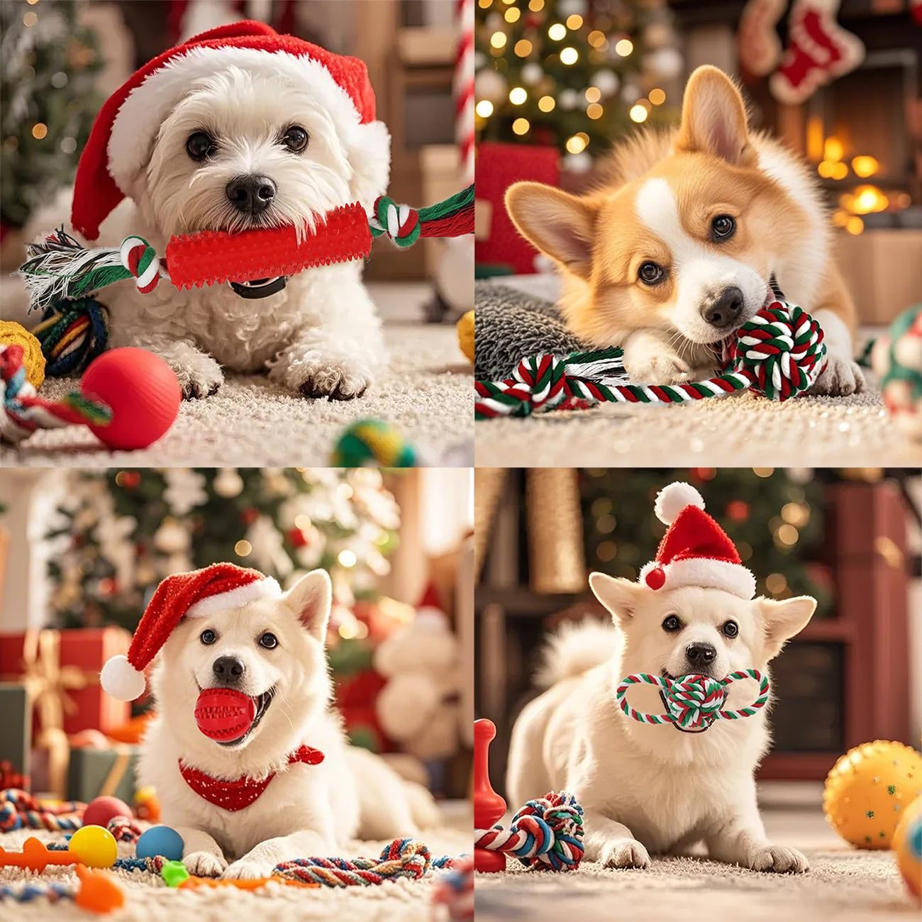 Christmas Dog Toys Bulk 15 Pack – Holiday Puppy Chew & Rope Gift Set