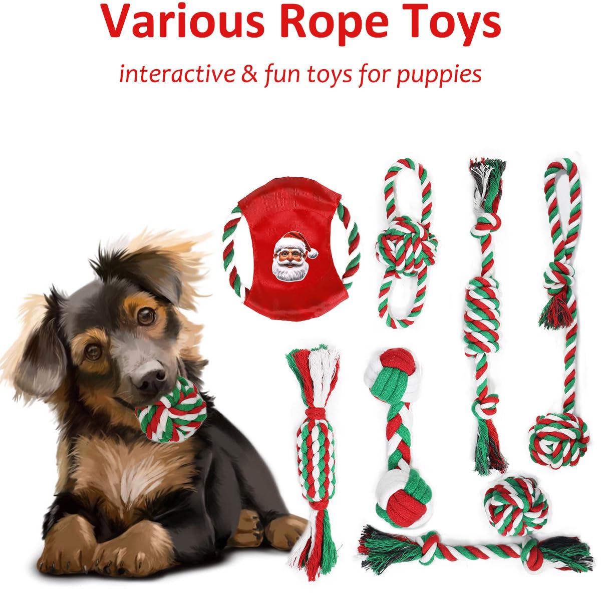 Christmas Dog Toys Bulk 15 Pack – Holiday Puppy Chew & Rope Gift Set