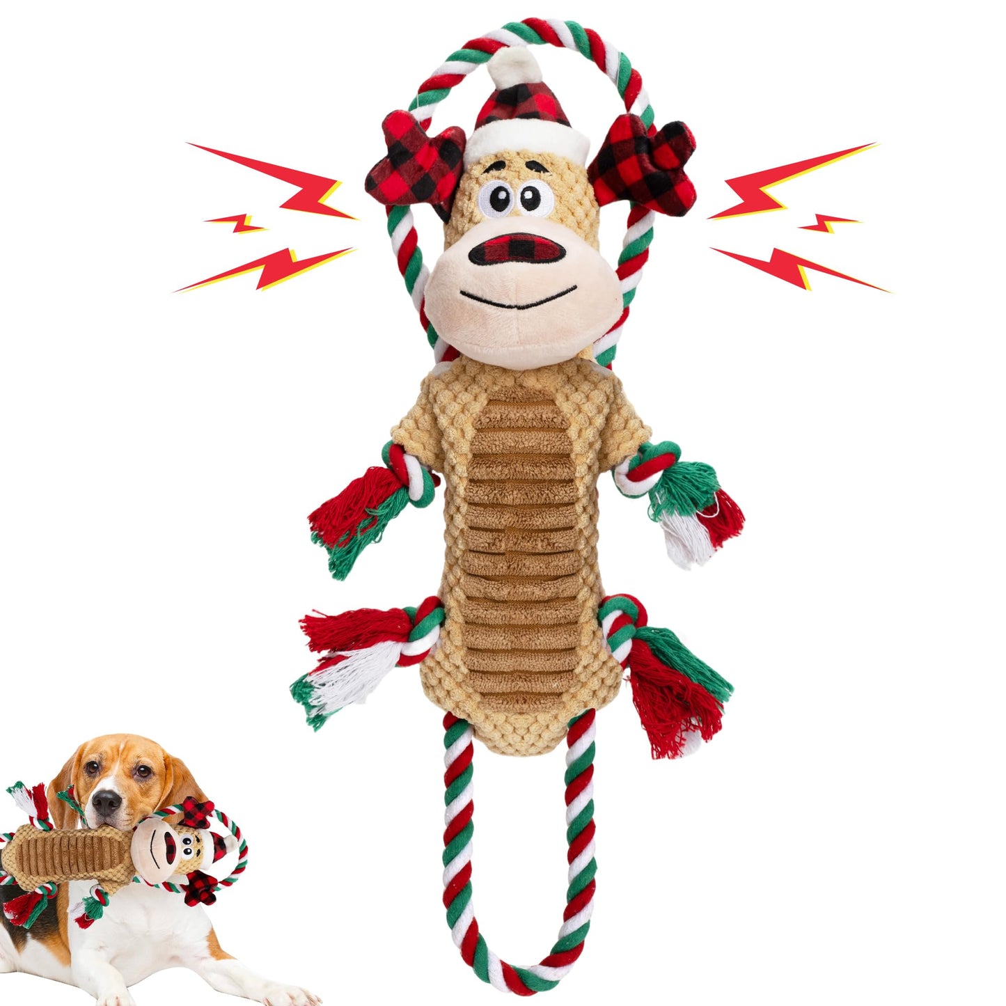 Motsamla Christmas Dog Toy – Plush Squeaky Reindeer with Crinkle Paper