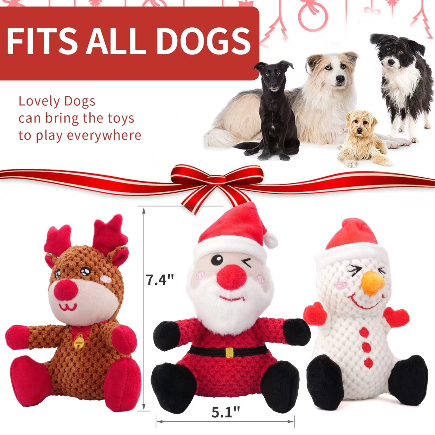 Christmas Dog Squeaky Toys 3-Pack Plush Chew Set