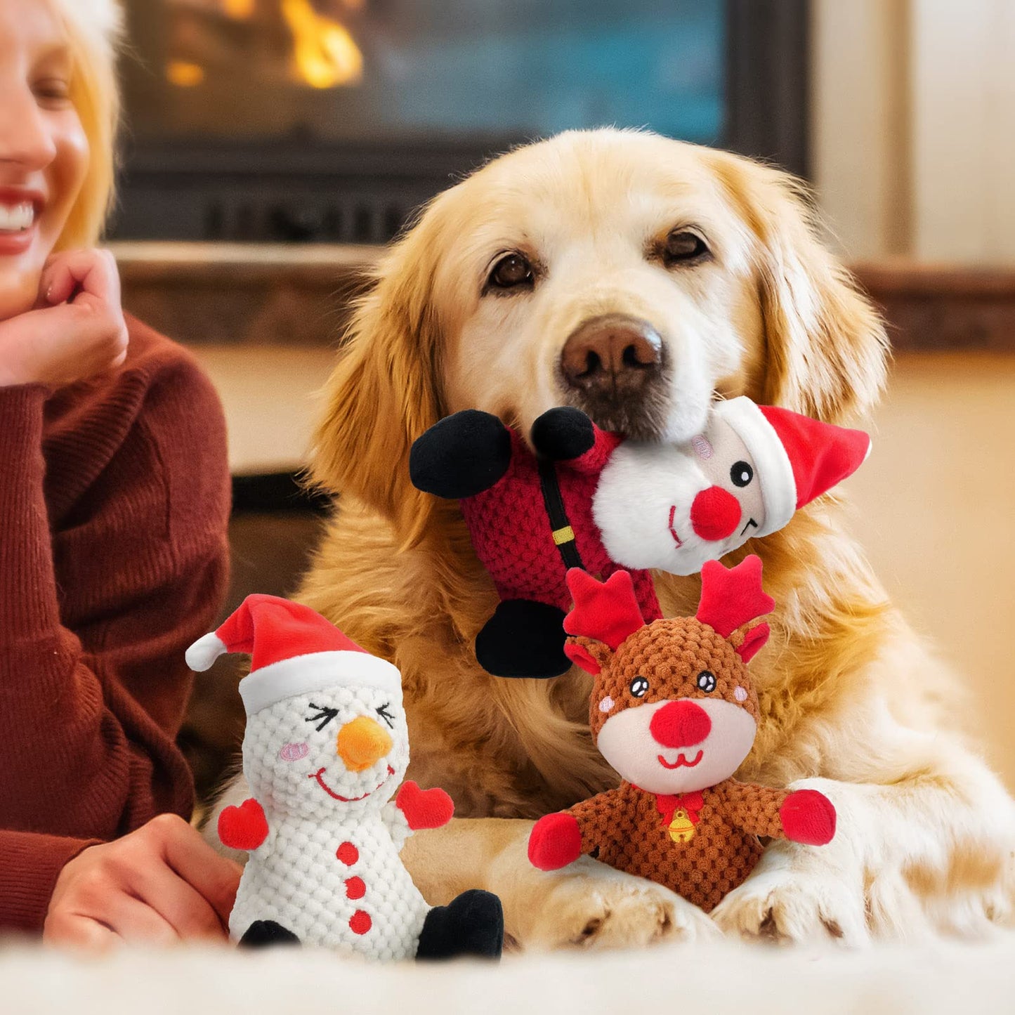 Christmas Dog Squeaky Toys 3-Pack Plush Chew Set