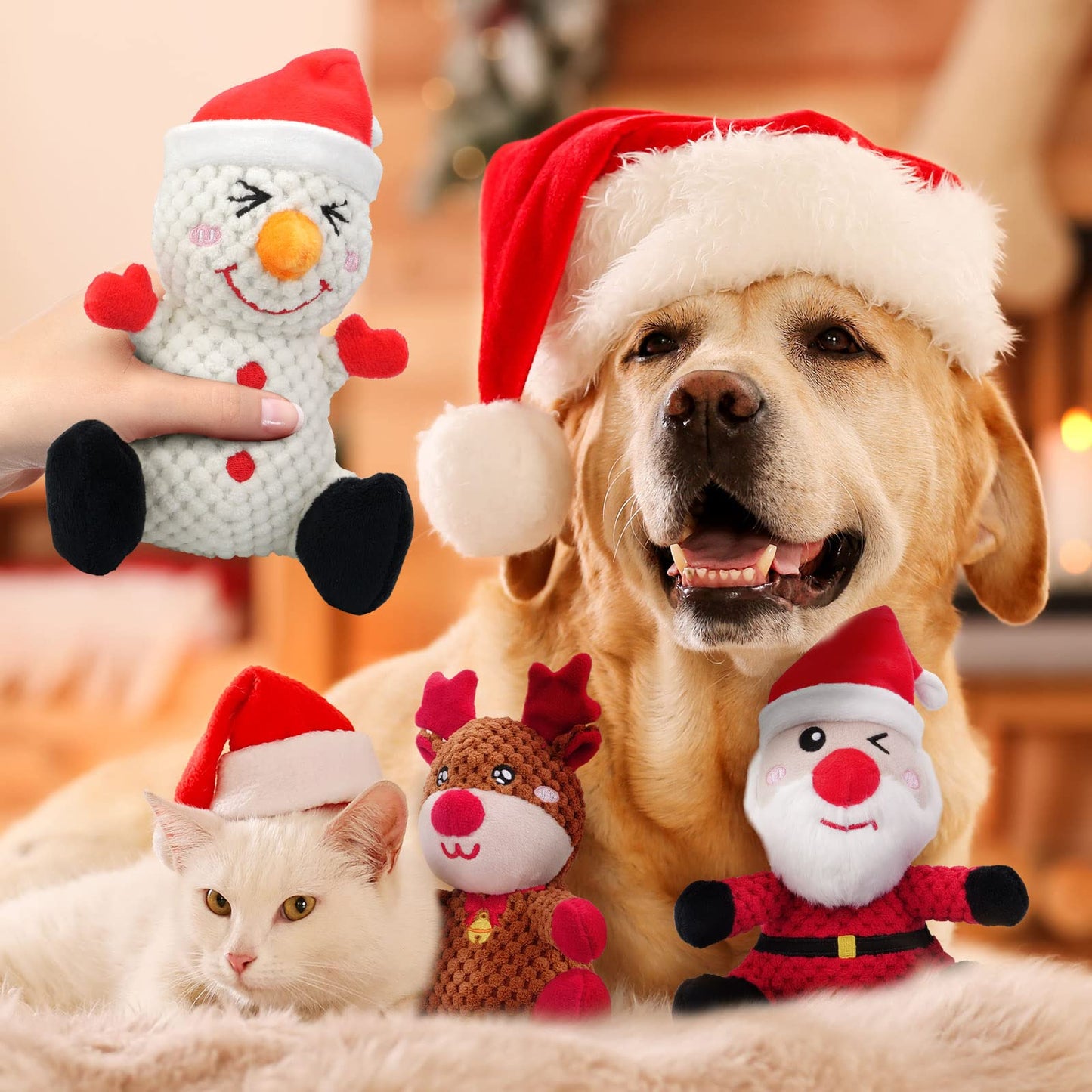 Christmas Dog Squeaky Toys 3-Pack Plush Chew Set