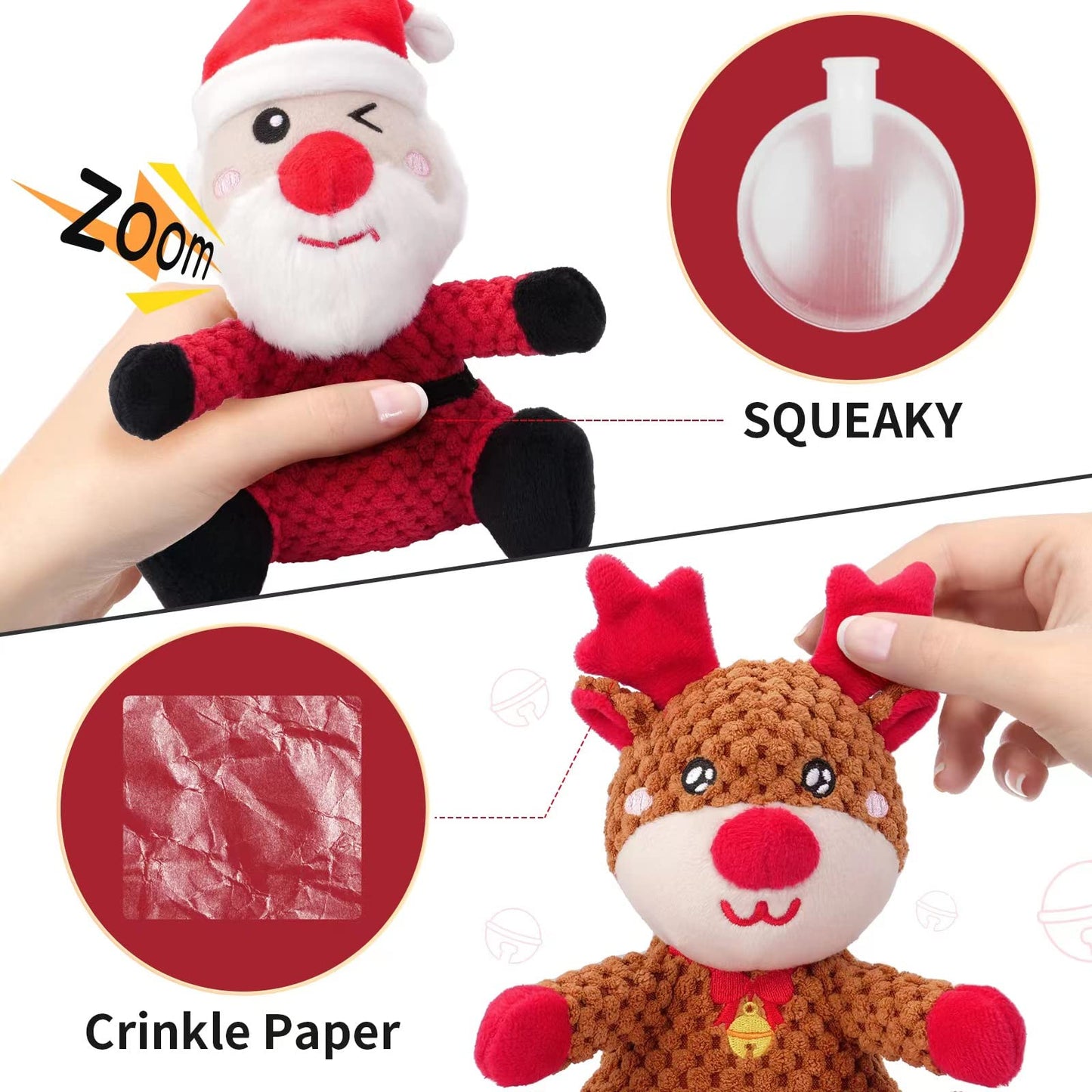 Christmas Dog Squeaky Toys 3-Pack Plush Chew Set