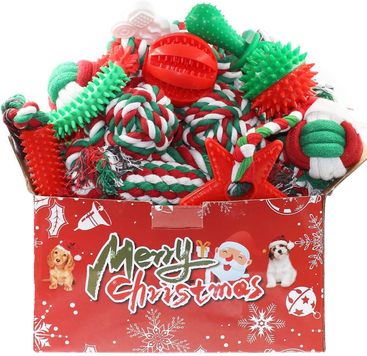 Christmas Dog Toys Bulk 15 Pack – Holiday Puppy Chew & Rope Gift Set