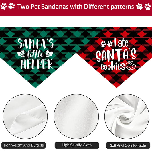 Christmas Dog Bandana Set – 2 Pack Red & Green Plaid Pet Scarf
