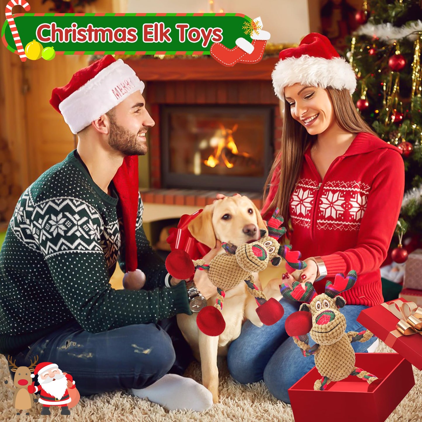 Motsamla Christmas Dog Toy – Plush Squeaky Reindeer with Crinkle Paper
