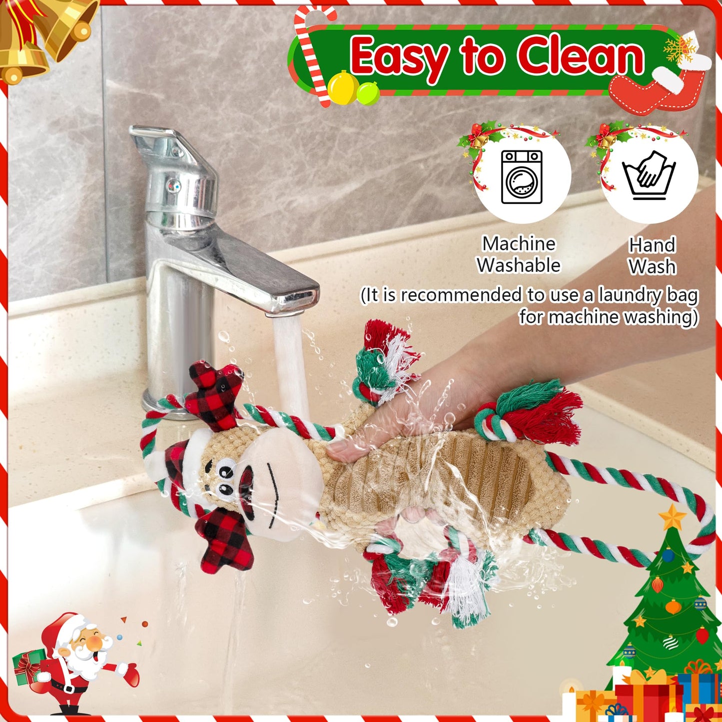 Motsamla Christmas Dog Toy – Plush Squeaky Reindeer with Crinkle Paper
