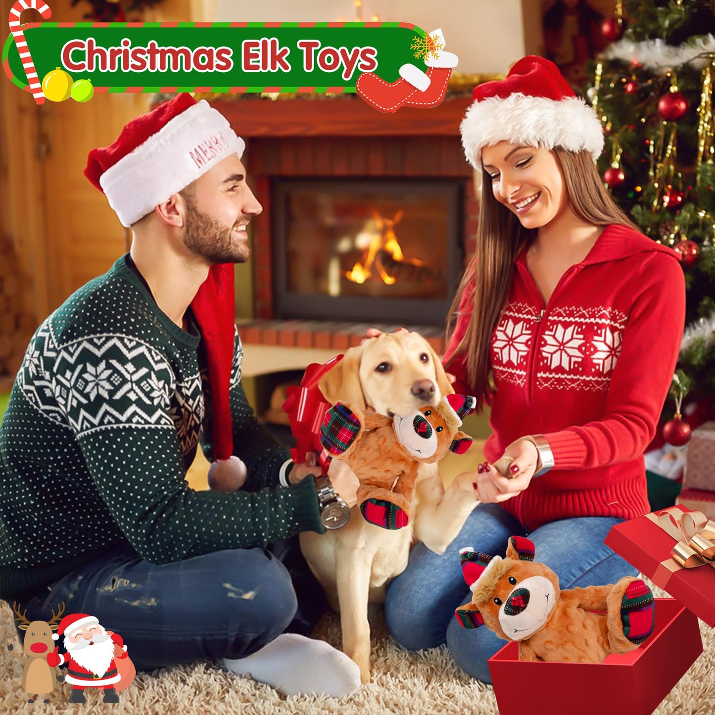 Motsamla Christmas Dog Toy – Plush Squeaky Reindeer with Crinkle Paper
