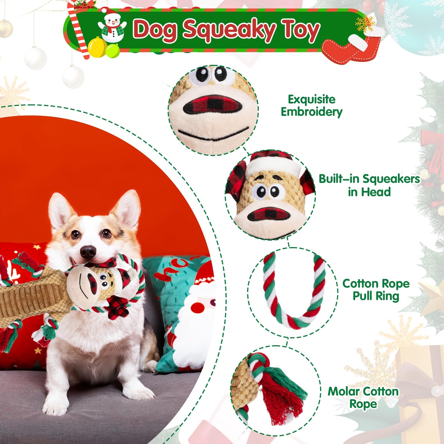Motsamla Christmas Dog Toy – Plush Squeaky Reindeer with Crinkle Paper