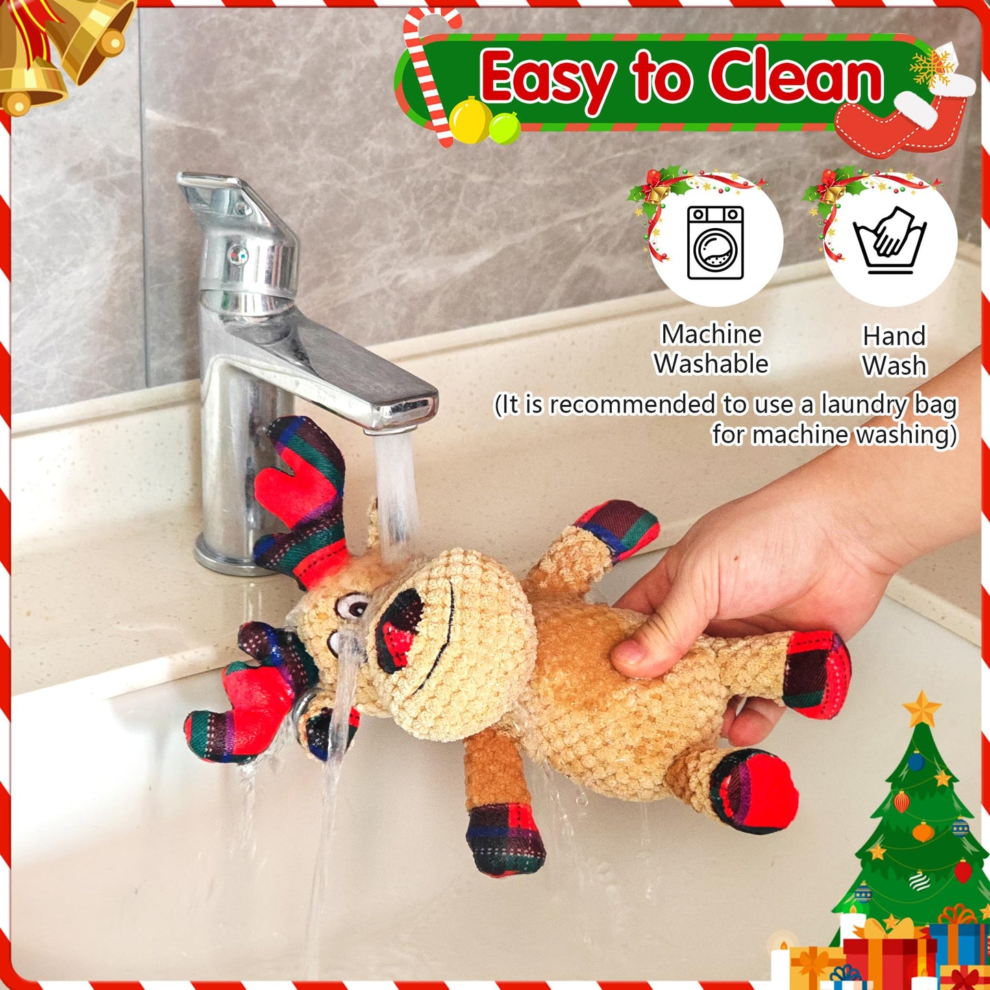 Motsamla Christmas Dog Toy – Plush Squeaky Reindeer with Crinkle Paper
