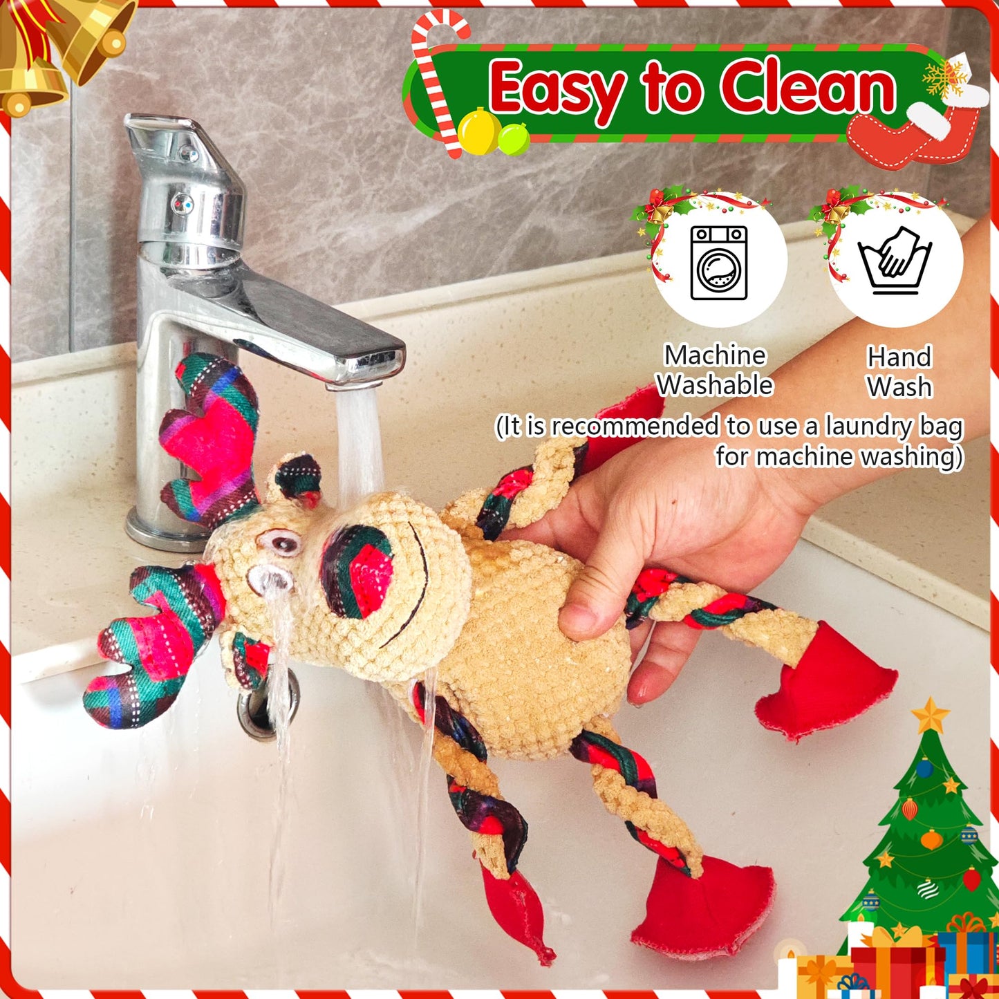 Motsamla Christmas Dog Toy – Plush Squeaky Reindeer with Crinkle Paper
