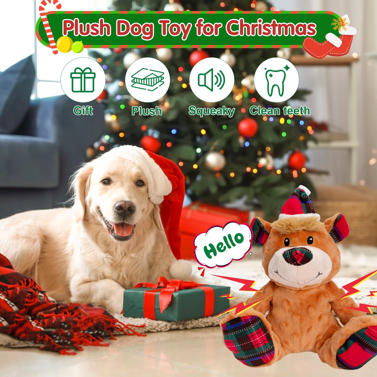 Motsamla Christmas Dog Toy – Plush Squeaky Reindeer with Crinkle Paper