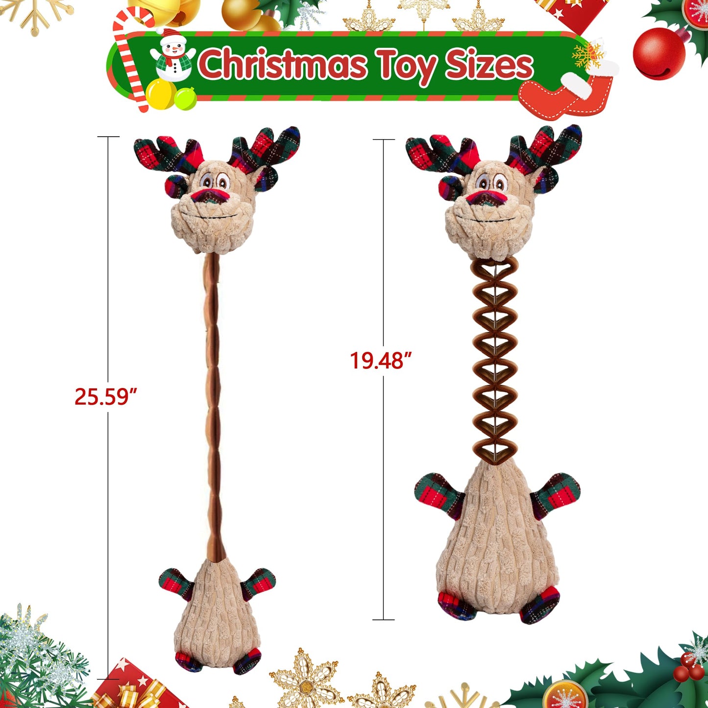Motsamla Christmas Dog Toy – Plush Squeaky Reindeer with Crinkle Paper
