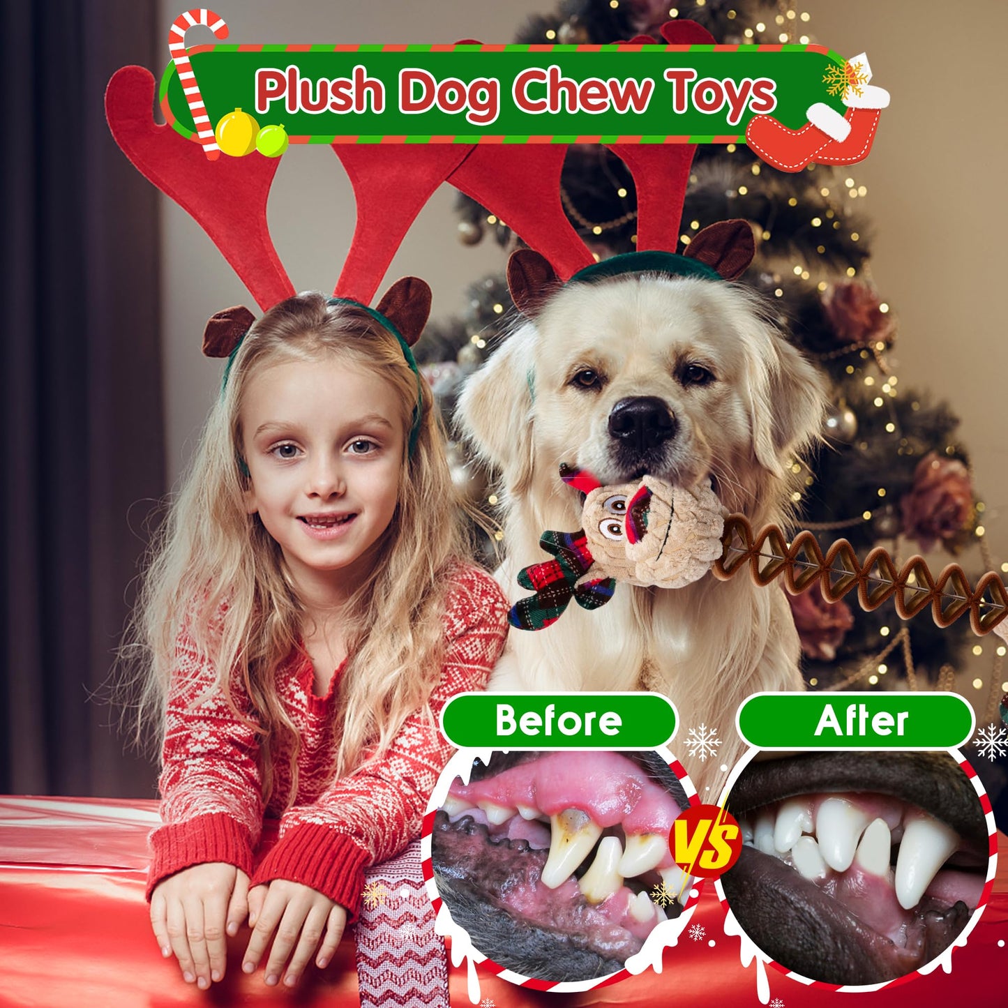Motsamla Christmas Dog Toy – Plush Squeaky Reindeer with Crinkle Paper