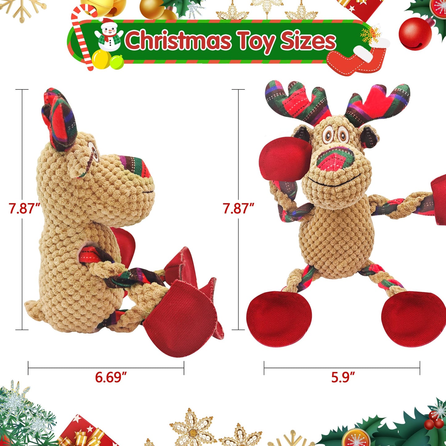 Motsamla Christmas Dog Toy – Plush Squeaky Reindeer with Crinkle Paper