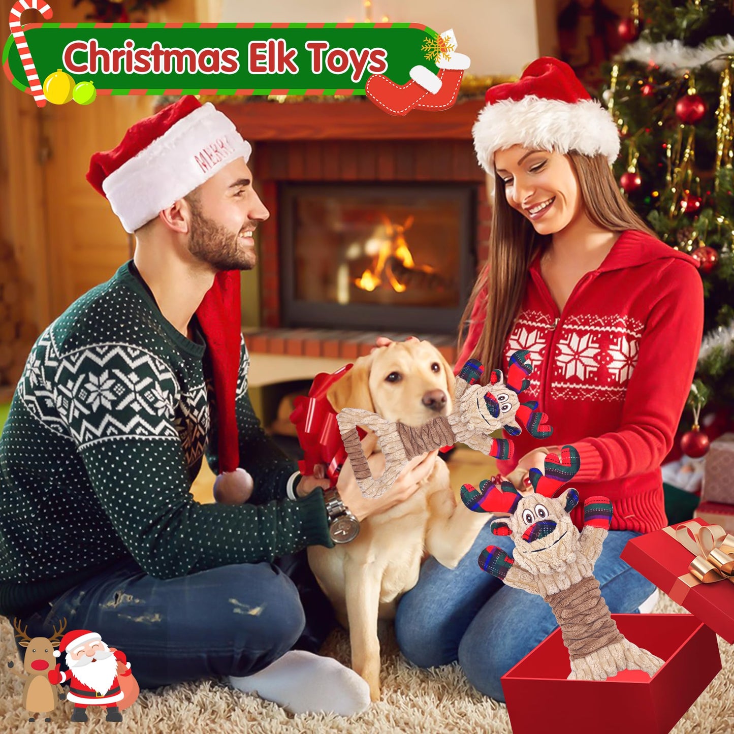 Motsamla Christmas Dog Toy – Plush Squeaky Reindeer with Crinkle Paper