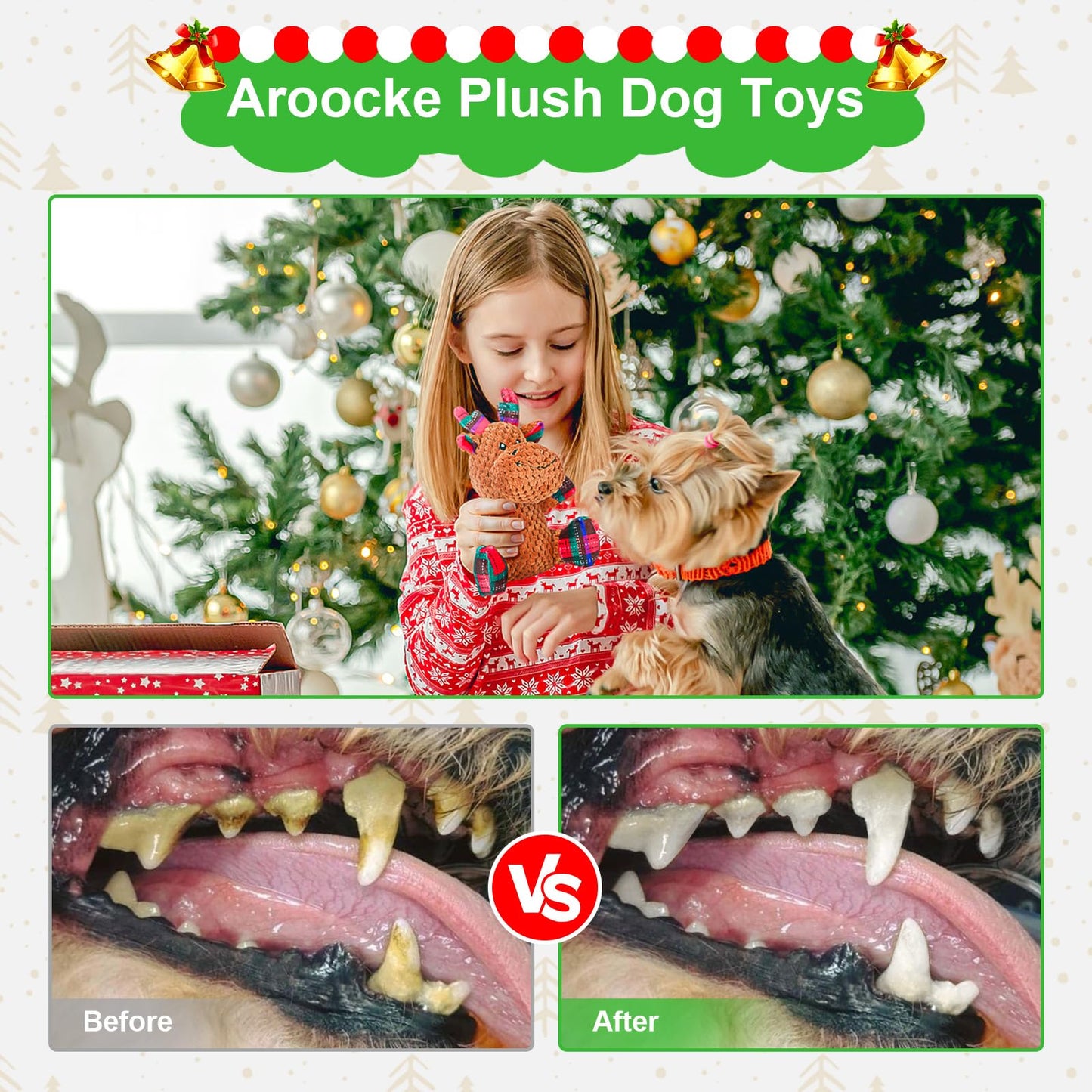 Christmas Dog Toys – 2-Pack Santa & Reindeer Squeaky Plush Set