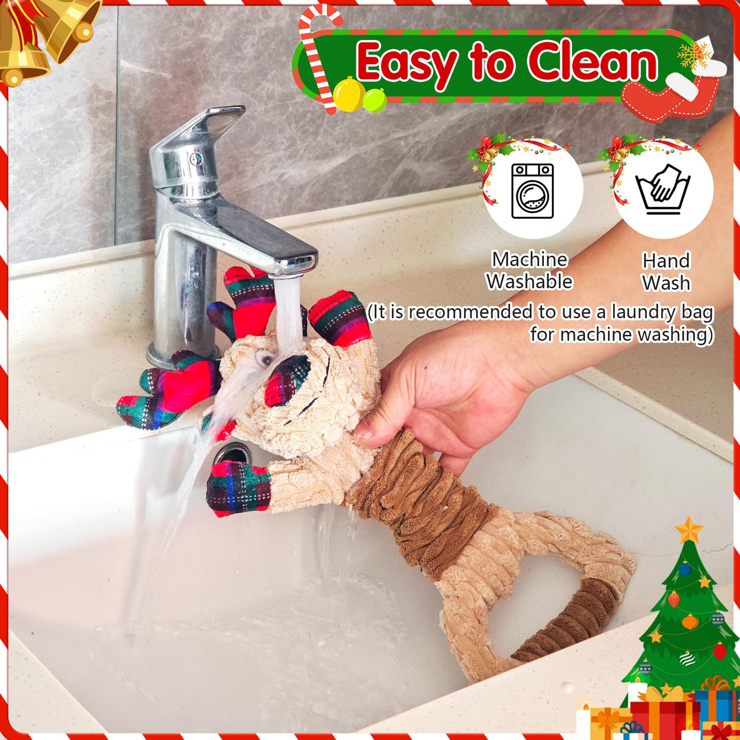 Motsamla Christmas Dog Toy – Plush Squeaky Reindeer with Crinkle Paper