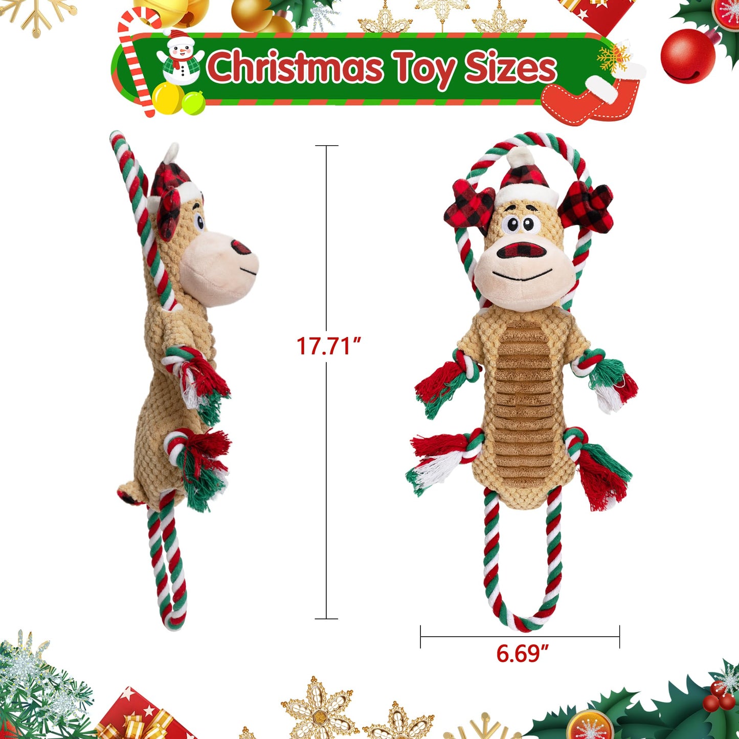 Motsamla Christmas Dog Toy – Plush Squeaky Reindeer with Crinkle Paper