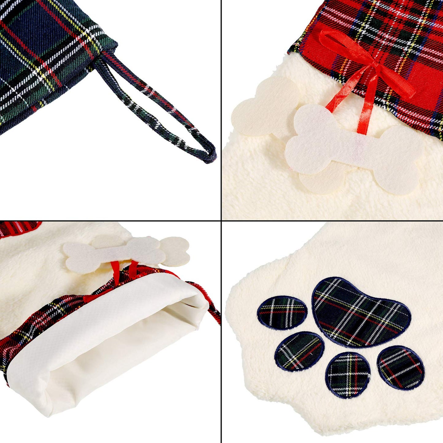Christmas Pet Stockings – Cat Dog Paw Plaid Fireplace Hanging Decor