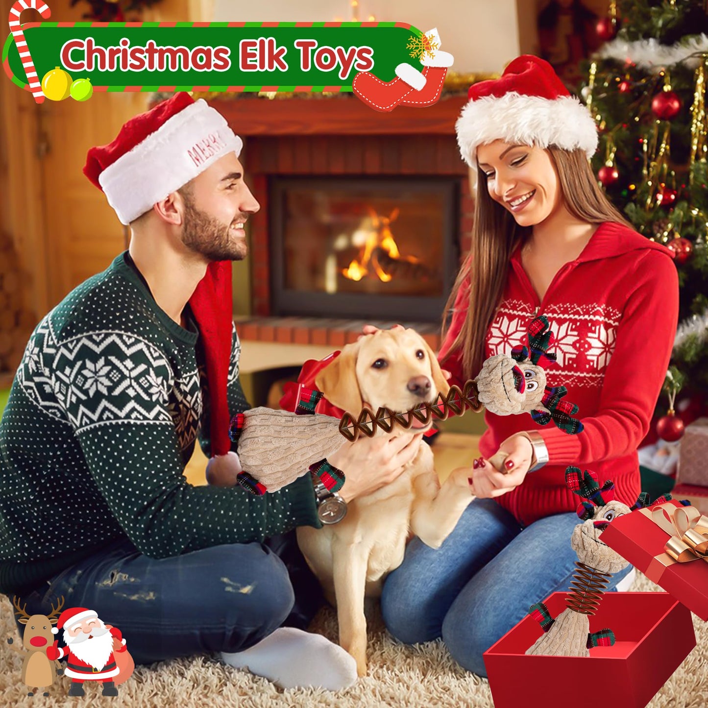 Motsamla Christmas Dog Toy – Plush Squeaky Reindeer with Crinkle Paper