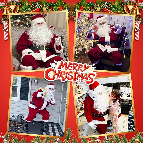 Santa Claus Costume for Men Women Adult - 9pc. Deluxe Costume Santa Suit Outfit