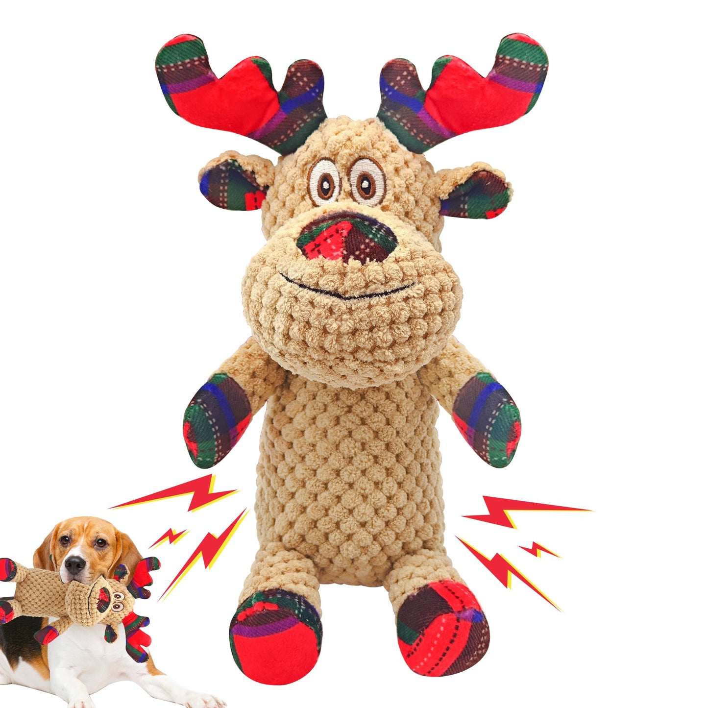 Motsamla Christmas Dog Toy – Plush Squeaky Reindeer with Crinkle Paper