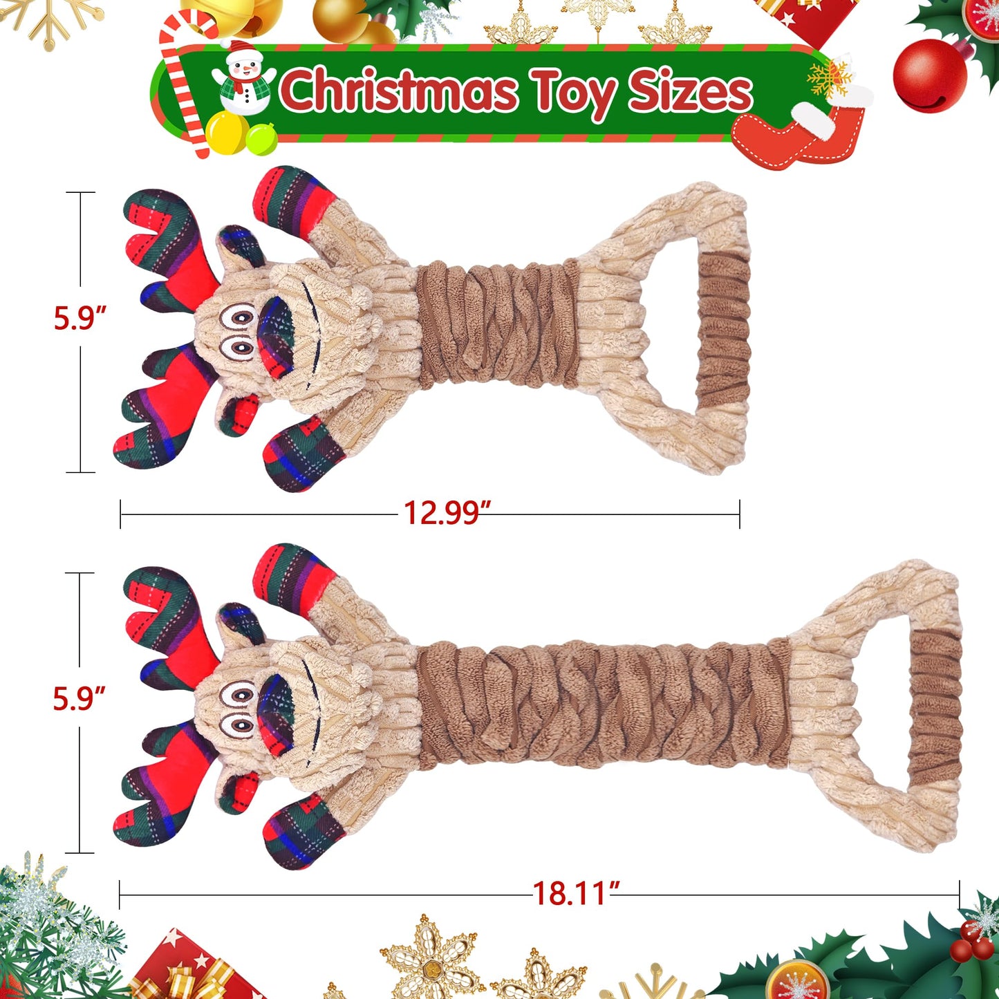 Motsamla Christmas Dog Toy – Plush Squeaky Reindeer with Crinkle Paper