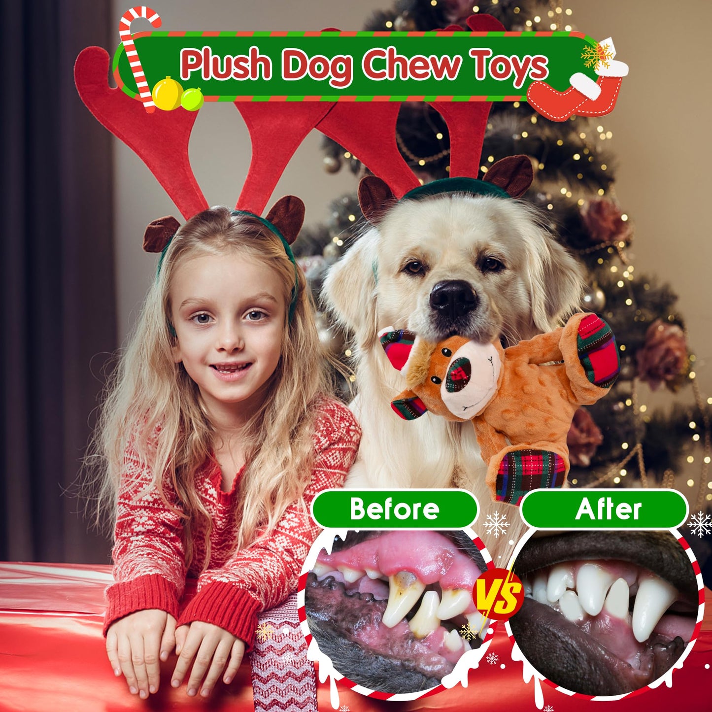 Motsamla Christmas Dog Toy – Plush Squeaky Reindeer with Crinkle Paper