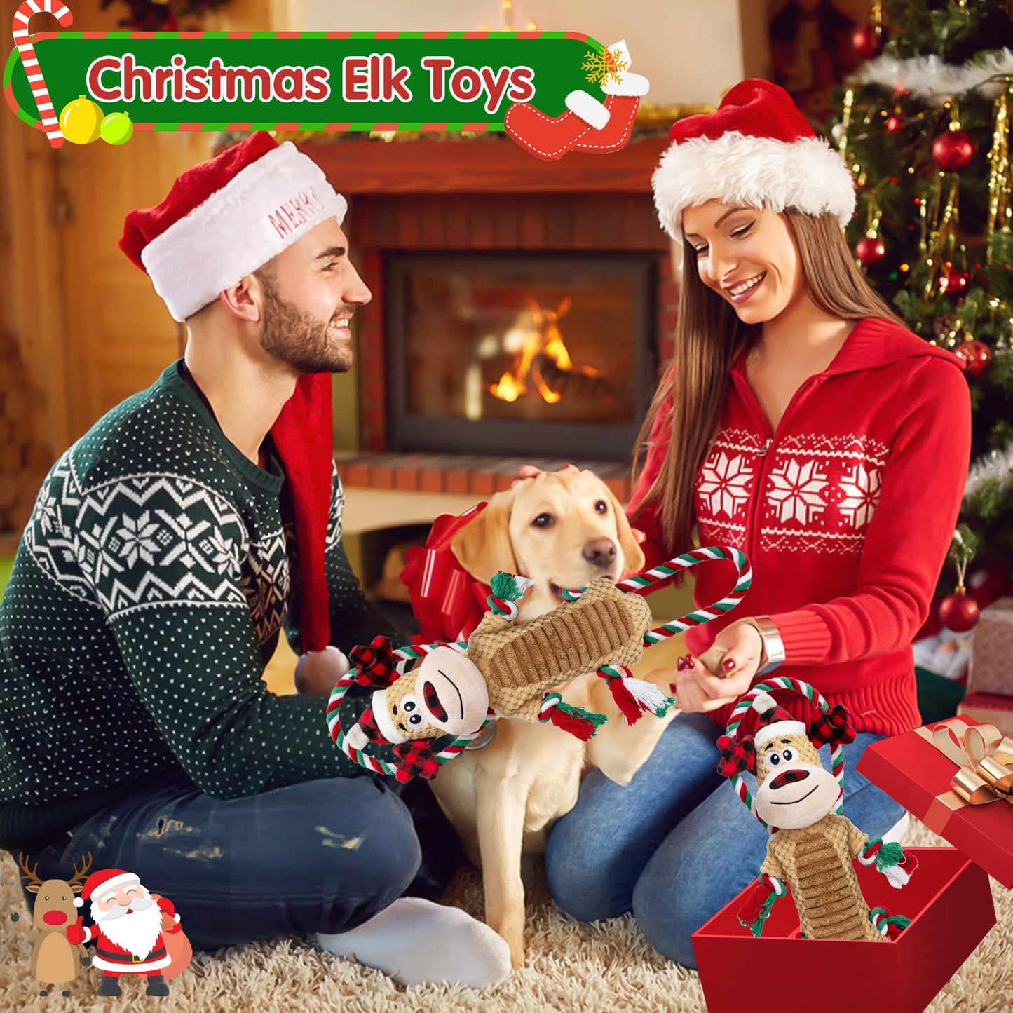 Motsamla Christmas Dog Toy – Plush Squeaky Reindeer with Crinkle Paper