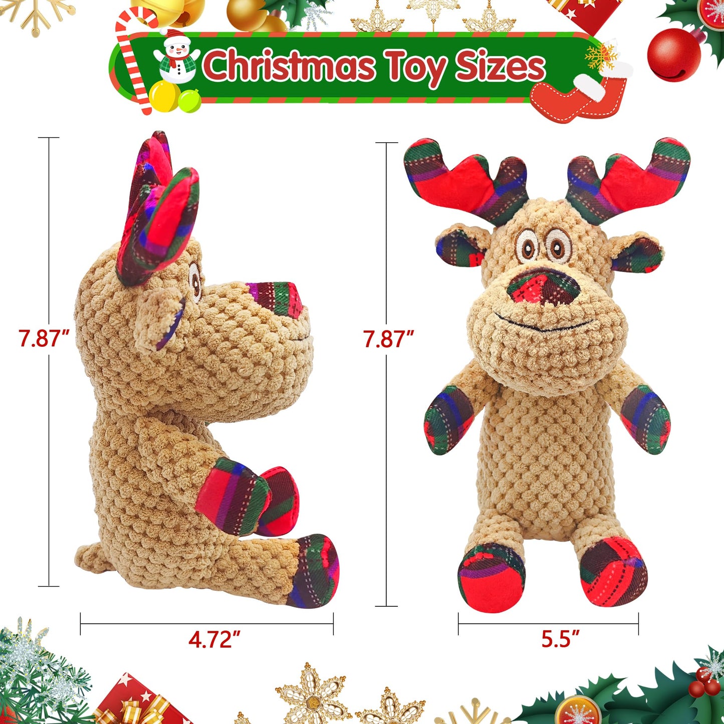 Motsamla Christmas Dog Toy – Plush Squeaky Reindeer with Crinkle Paper