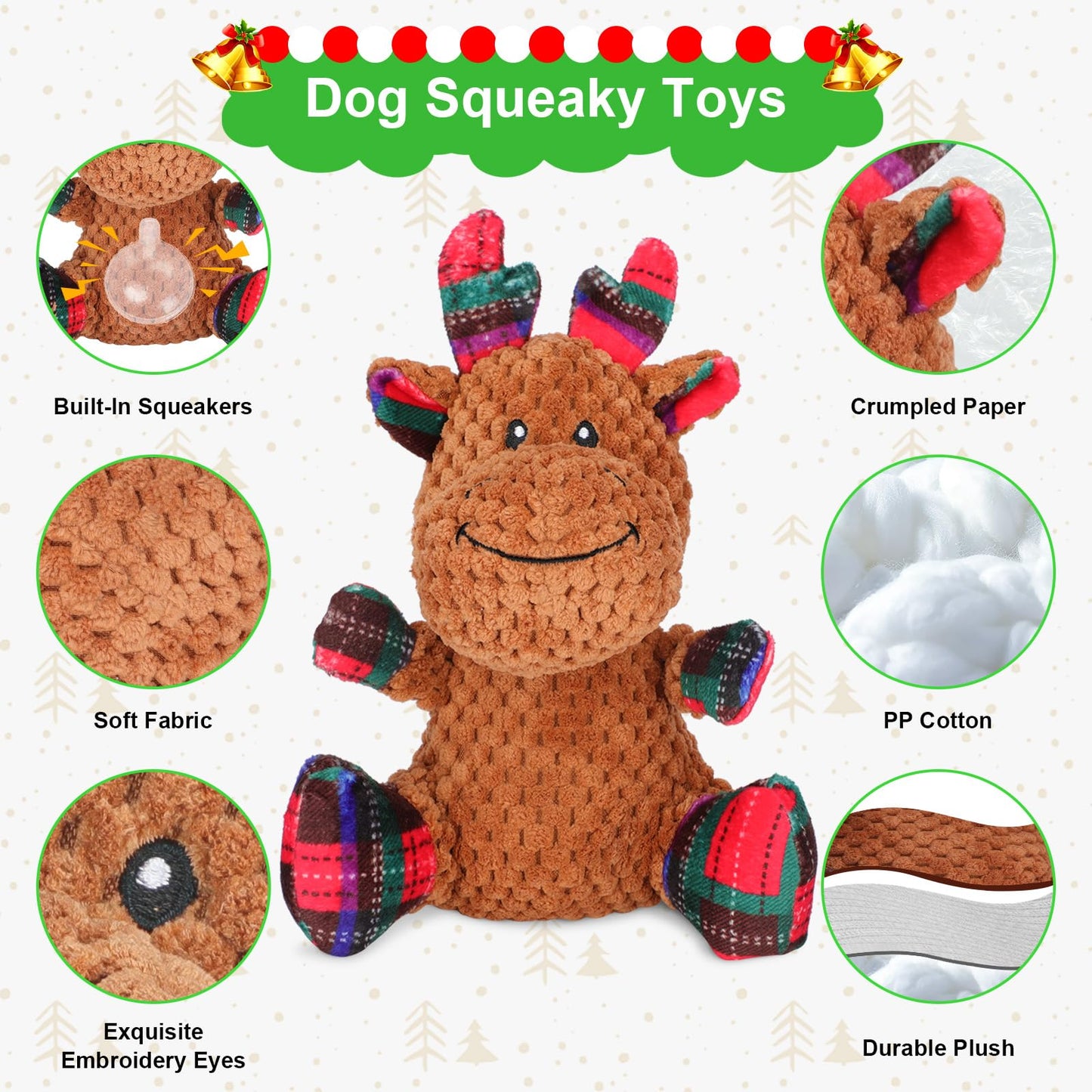 Christmas Dog Toys – 2-Pack Santa & Reindeer Squeaky Plush Set