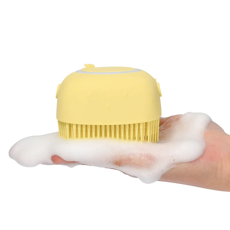 Close-up of silicone bath massage gloves, designed for pet grooming during bath time.