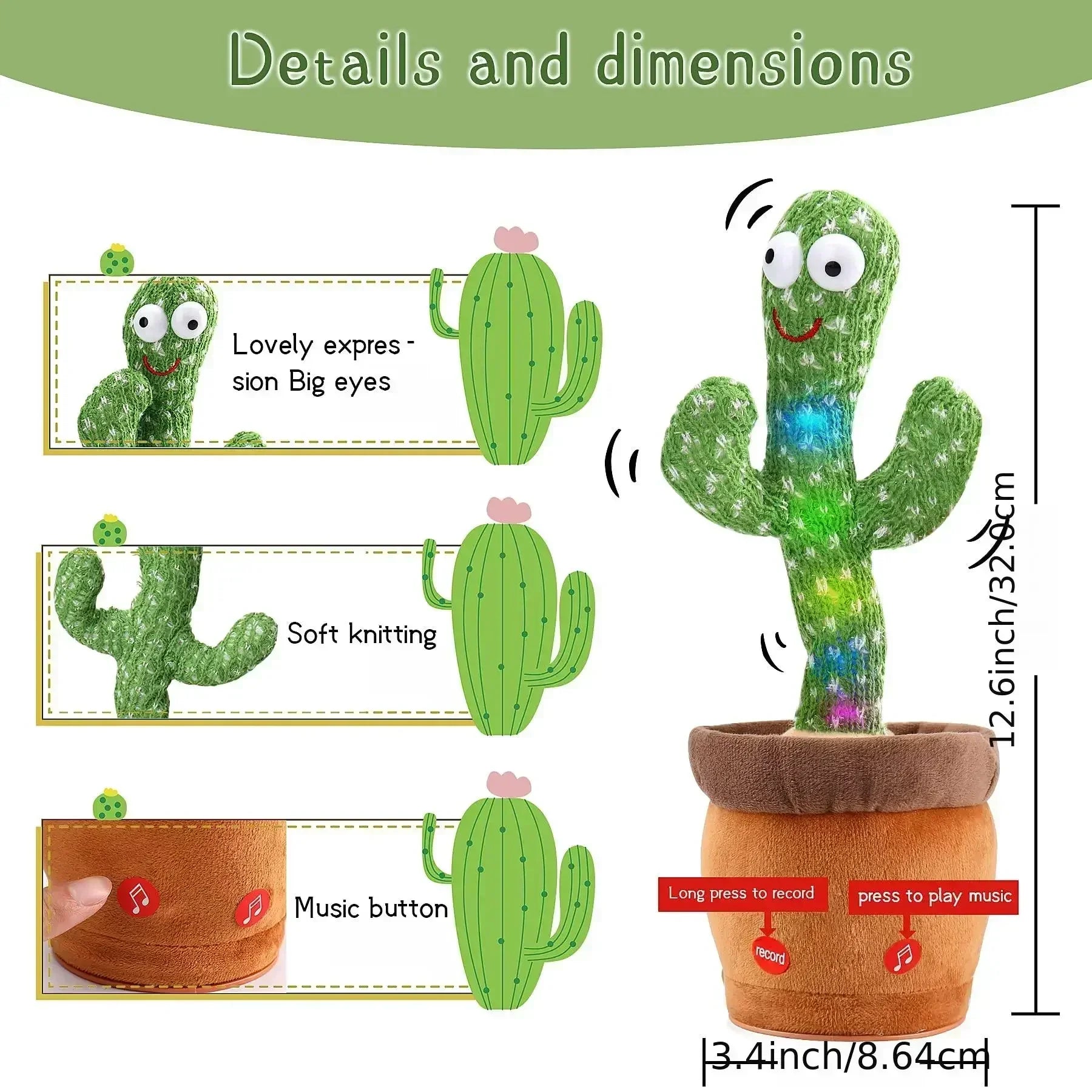 A Cactus Toy That Can Speak, Sing and Dance, Interactive Learning and Music for Children, Supporting Charging and Battery Models