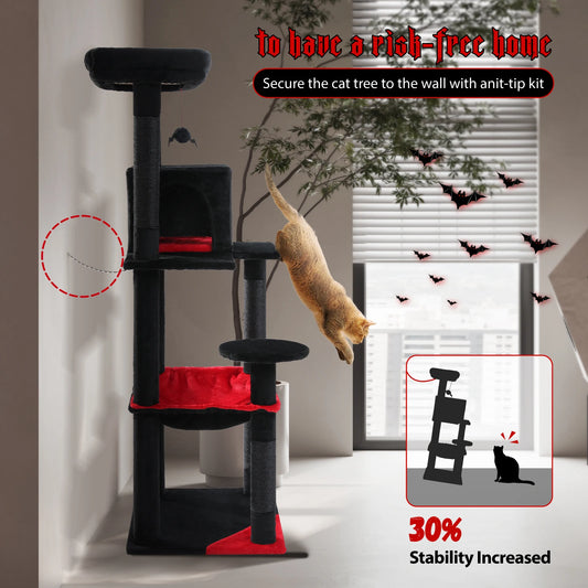 Gothic Cat Tree – Tall Indoor Cat Tower with Hammock & Scratching Post