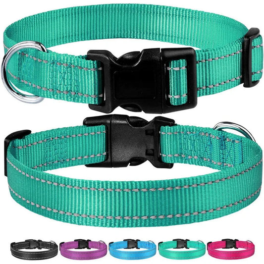 Reflective Dog Collar Strap With Adjustable Safety Nylon Pet Collar Pet Traction Rope Suitable For Small And Medium-Sized Pets - WTN Essentials