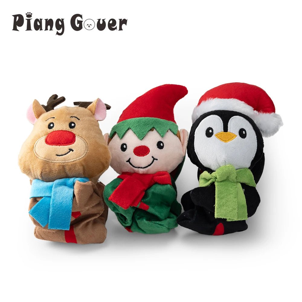 Christmas Elf Penguin Squeaky Dog Toy – Cute Plush Pet Toy