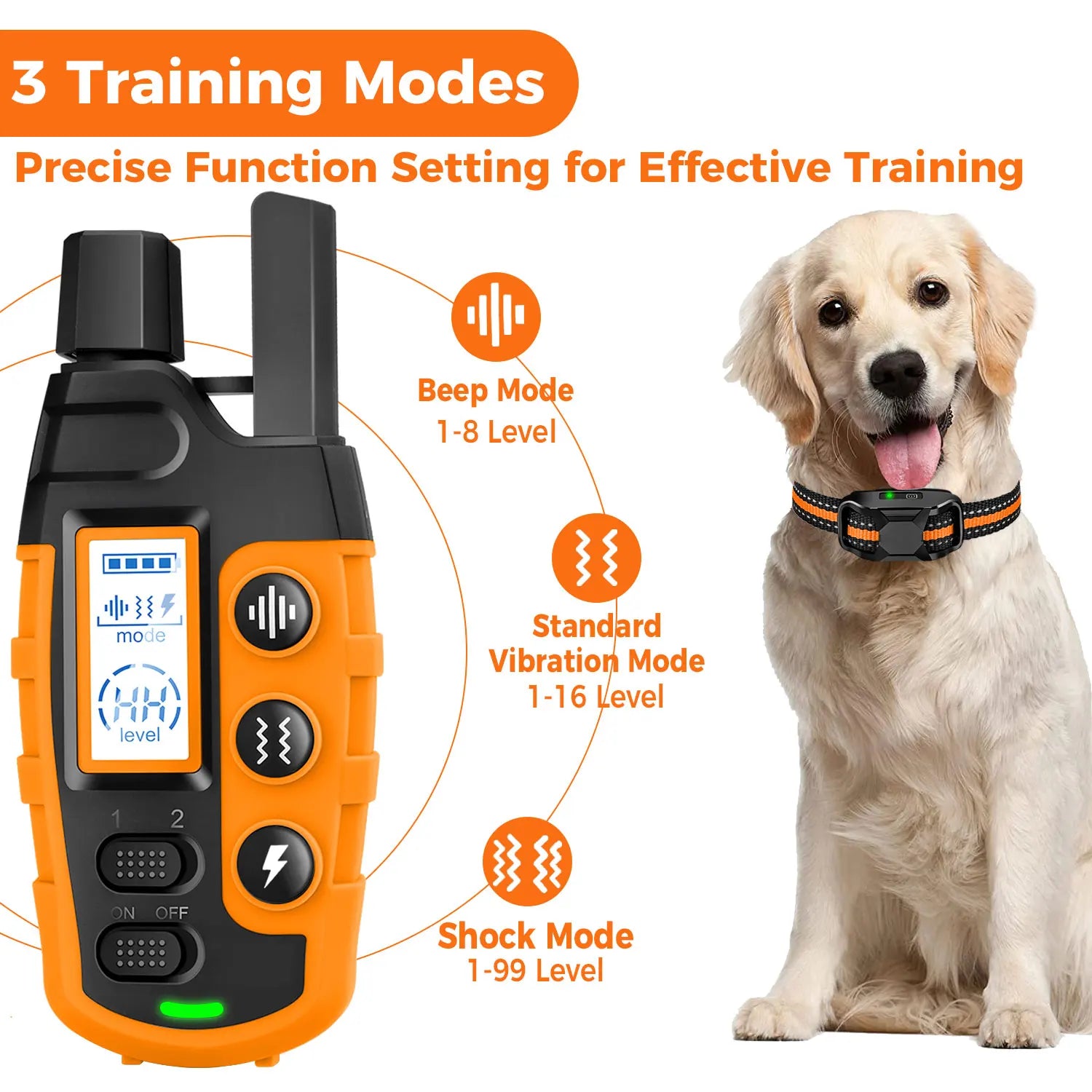 Remote control showing vibration, beep, and shock settings